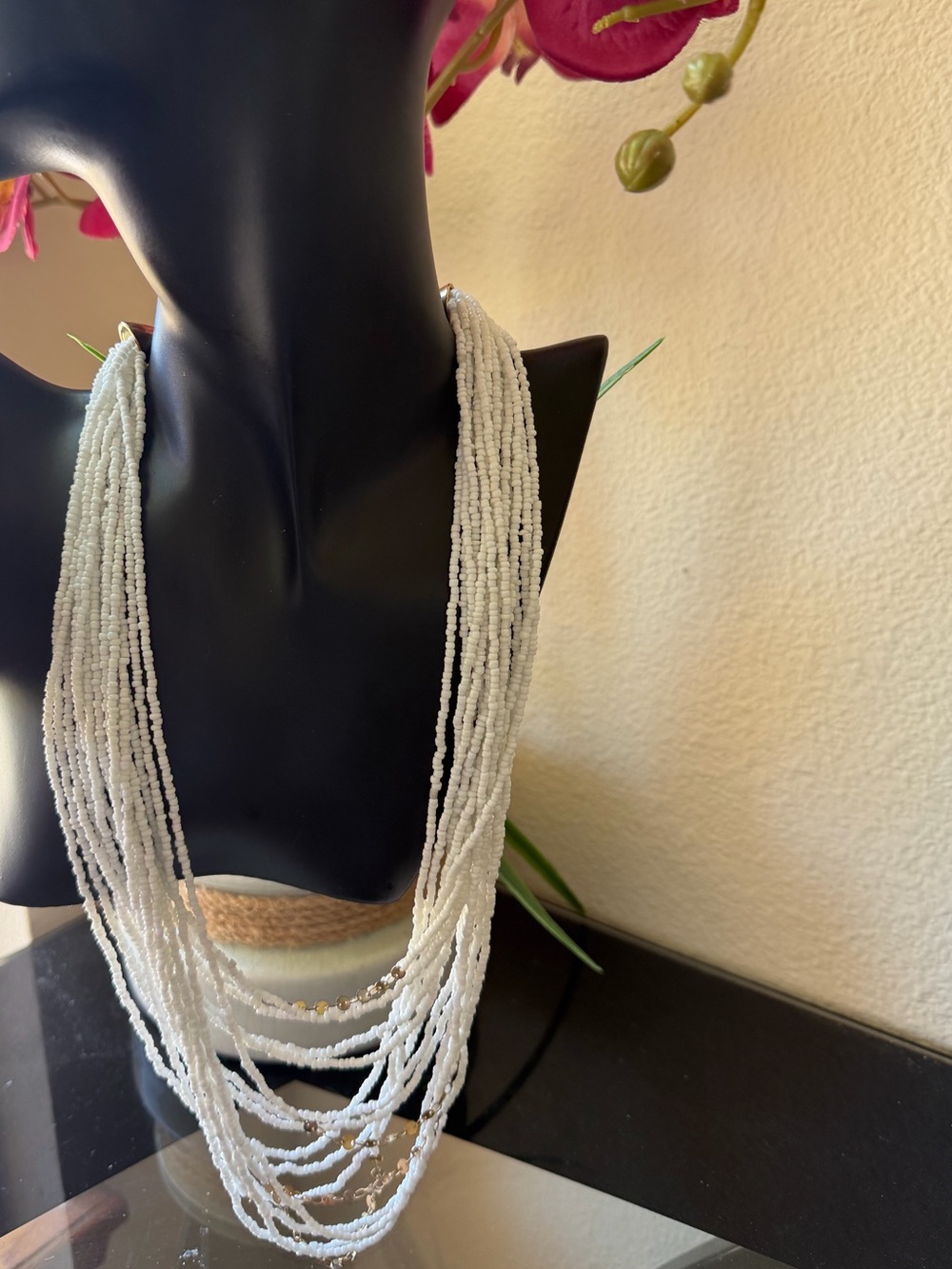 White Multi-Strand Beaded Necklace - Brand